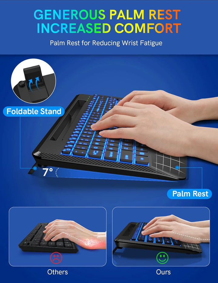 Teclado inalámbrico con 7 retroiluminaciones de colores, reposamuñe...