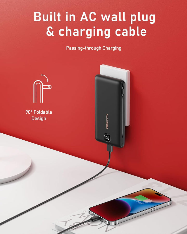 VEEKTOMX - Cargador portátil con cables incorporados de 10000 mAh,...