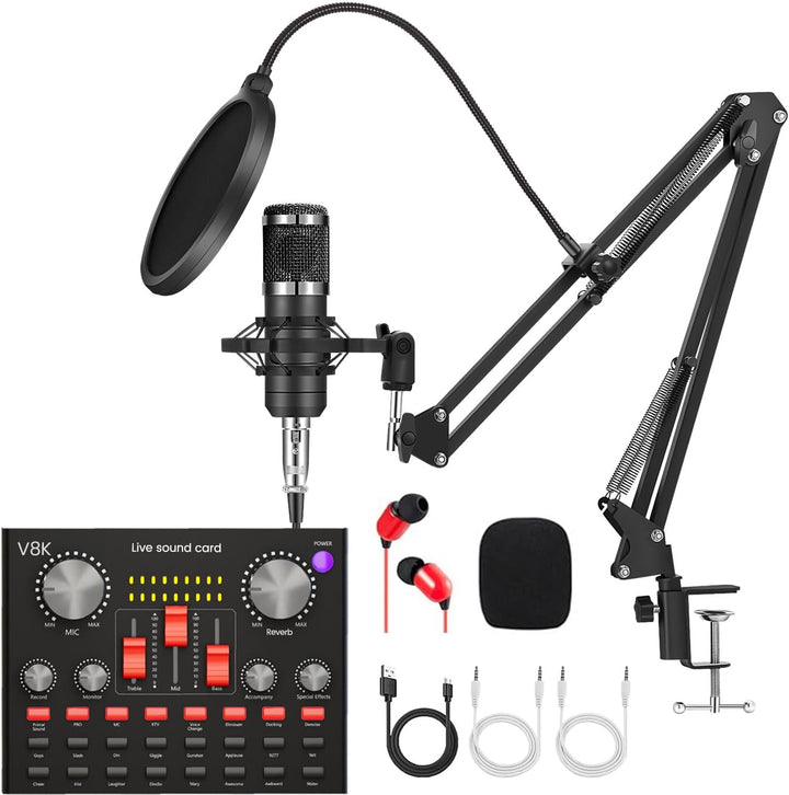 LUVUMVLT Paquete de equipo de podcast, kit de estudio BM-800 con co...