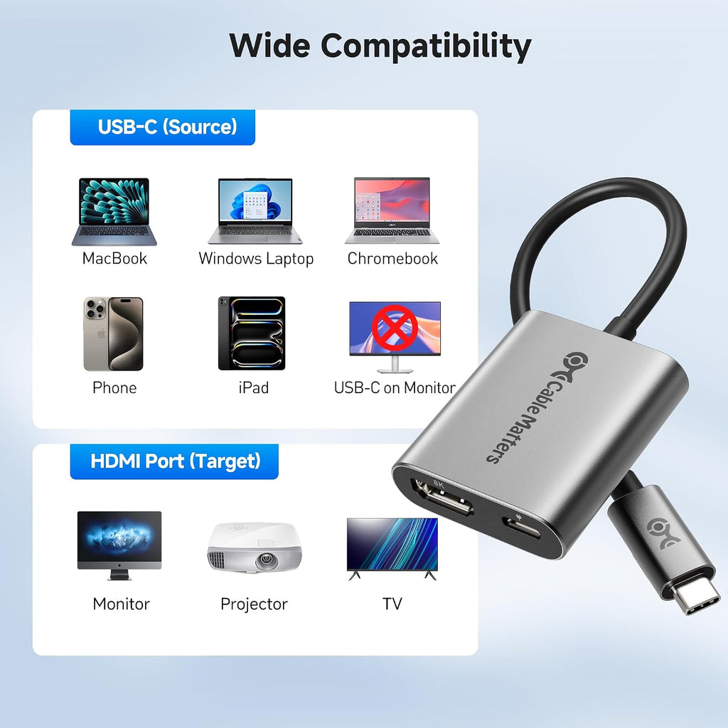 Cable Matters Adaptador USB C a HDMI 2.1 de 48 Gbps con carga de 100 W