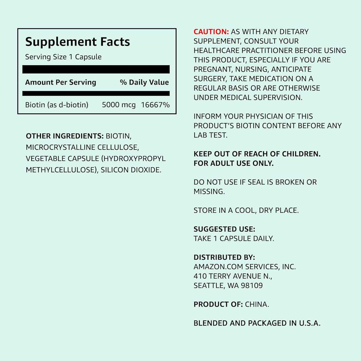 Biotina de Amazon Elements de 5,000 mg, vegana; 130 cápsulas