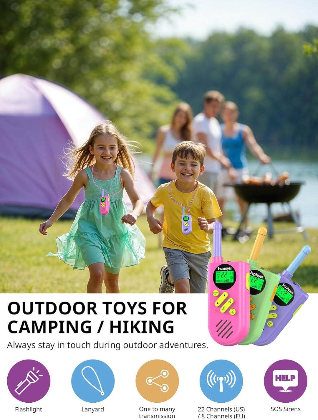 Inspireyes Walkie Talkies para niños recargables, juguetes para niñ...