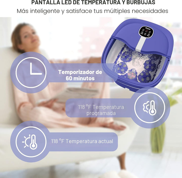 HOSPAN Masaje giratorio eléctrico plegable para pies, baño de pies...