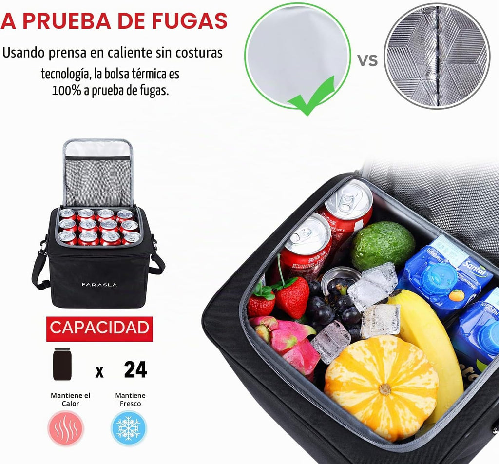 Organizador de Maletero Impermeable con Bolsa Térmica Aislada a Prueba de Fugas, Funda Plegable, Correas de Sujeción Ajustables (Negro)