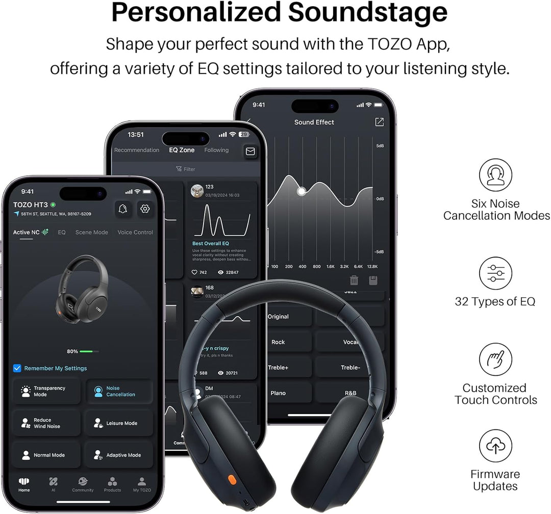 TOZO Auriculares híbridos HT3 con cancelación de ruido, batería de...
