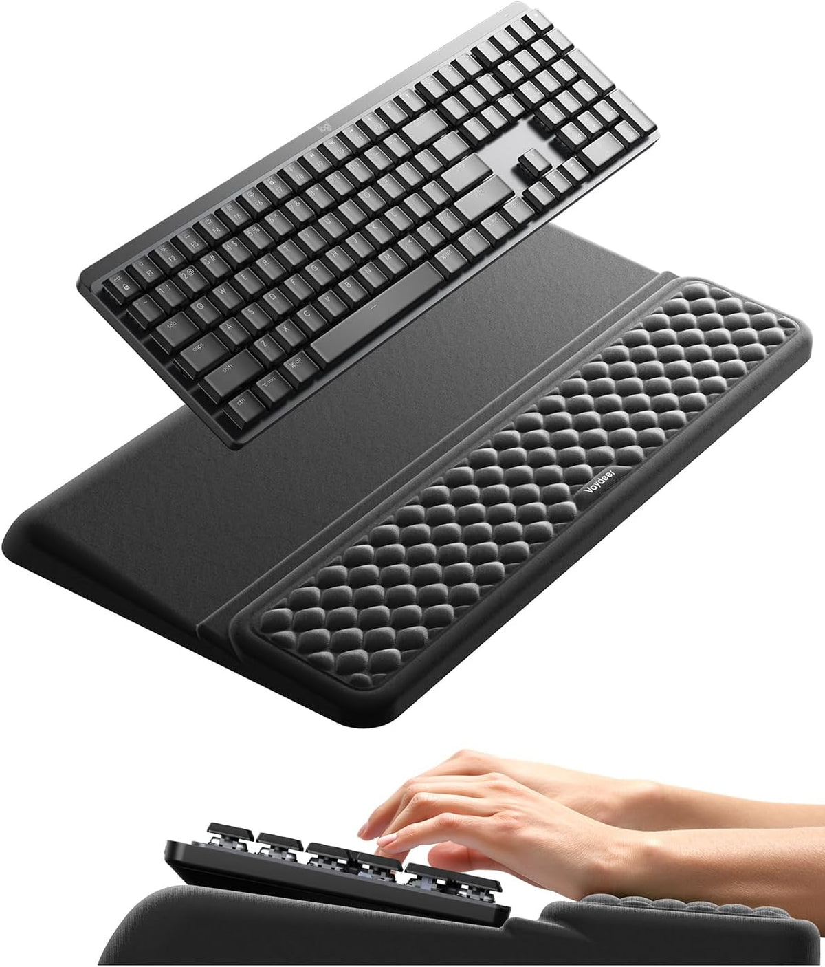 Vaydeer Reposamuñecas con Soporte para Teclado, Almohadilla de Soporte para Muñeca de Computadora, Bandeja Elevadora Ergonómica para Teclado con Almohadilla para Muñeca, Cojín de Escritorio de Espuma