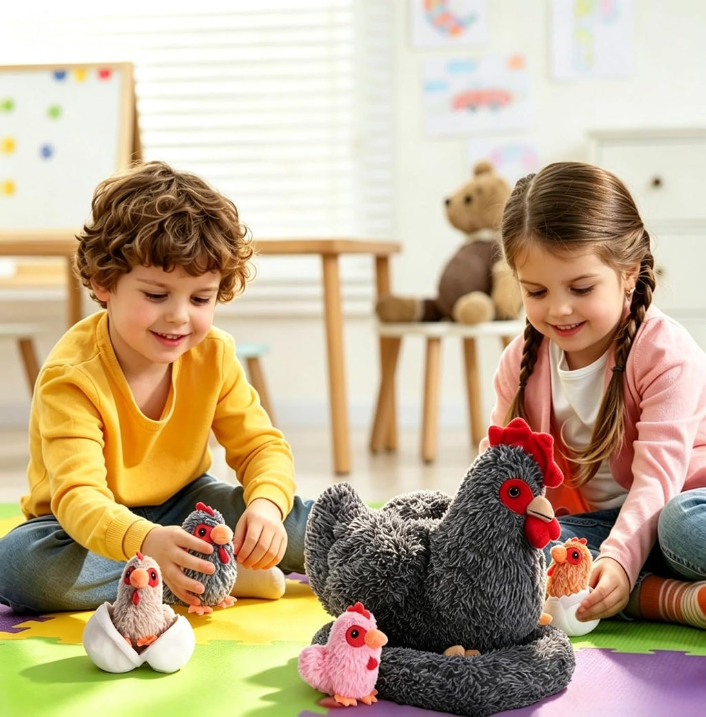 Juego de animales de peluche de pollo 9 en 1, juguete de peluche de pollo con barras, gallina ponedora con cremallera y pollitos de juguete, pollos, huevos y gallinero, juguetes para