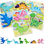 TOY Life Paquete de 15 rompecabezas de madera para niños pequeños, incluye 7 rompecabezas de dinosaurios, 8 rompecabezas de animales