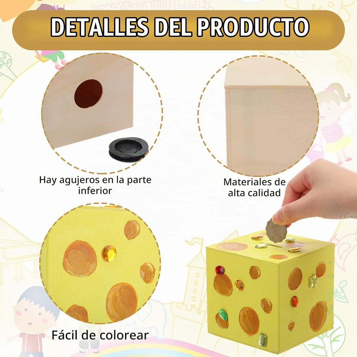 DoubleFill Paquete de 6 kits de manualidades de pintura de banco de madera para niños, banco de bloques de madera sin terminar, incluye 12 pinturas de color, 2 pinceles, 200 diamantes acrílicos, kits
