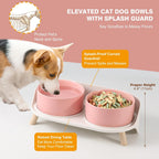 Juego de cuencos elevados de cerámica para perros – Cuencos dobles para alimentación para perros con soporte a prueba de salpicaduras – Platos elevados para alimentos y agua – Ideal para perros pequeños a medianos – 2 x 24.3 fl oz – 11.3 oz – Rosa
