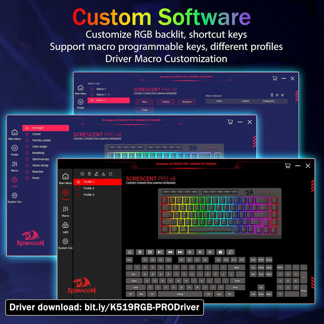 Redragon Teclado Gaming Inalámbrico Portátil, Bluetooth\/2.4GHz\/US...
