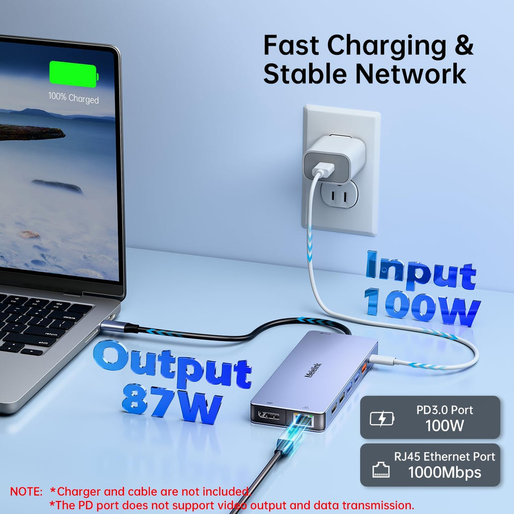 Estación de acoplamiento para portátil USB C Monitor dual, adaptador