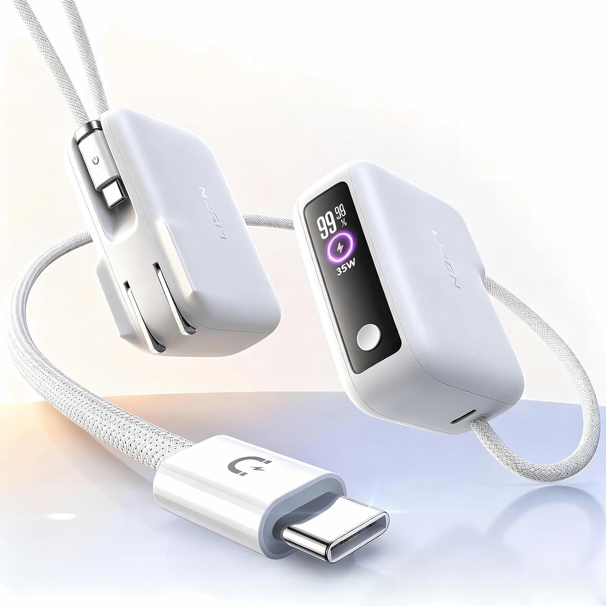 LISEN Mini cargador portátil 3 en 1 para iPhone 18 Pro/Pro Max/Duo, cable, 7000 mAh, Blanco perla