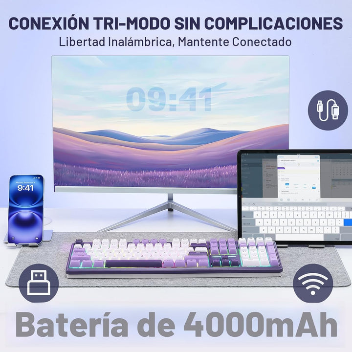 Redragon K745 PRO Teclado de juego inalámbrico con junta RGB, tecla...