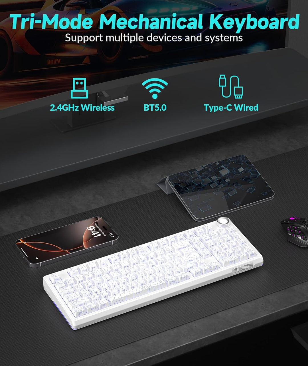 SOLAKAKA KI99 Pro 96% Teclado Mecánico Inalámbrico, Teclado RGB par...