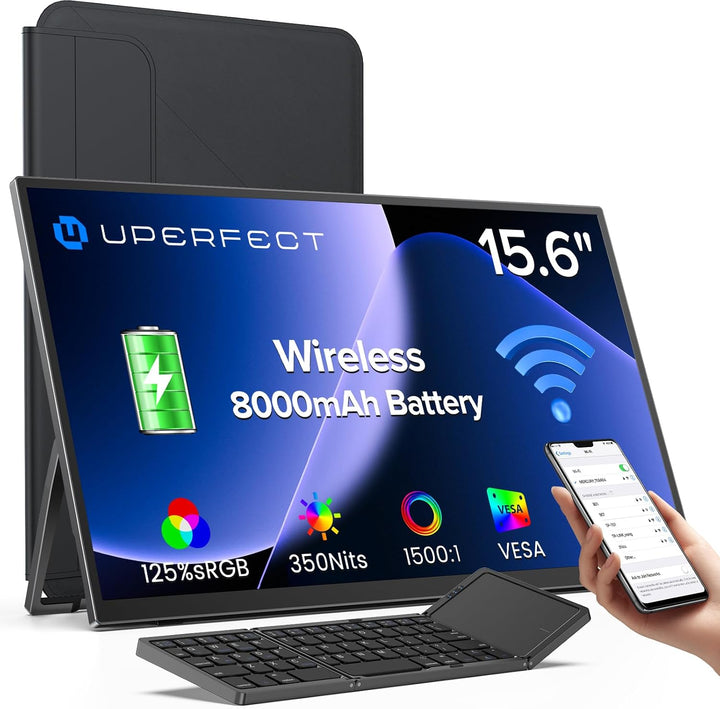 UPERFECT 15.6" 1080P Monitor portátil inalámbrico con batería 8000m...