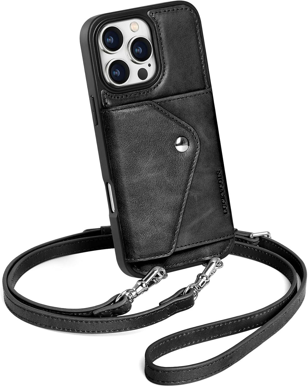 Funda cruzada de cuero genuino para iPhone 16 Pro Max
