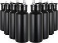 Botella de Agua Aislada de 32 oz Paquete a Granel de 8, Botellas de Agua Deportivas de Acero Inoxidable con Tapa de Pajita y Tapas de Boca Ancha, Vacío de Doble Pared, A Prueba de Fugas, Negro