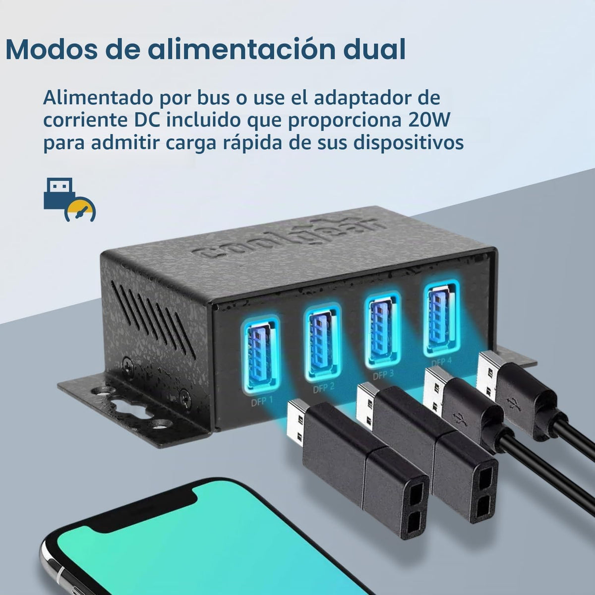 Coolgear, CG-U3MINI4PH, hub USB 3.2 de 4 puertos, alimentado, adaptador 5V/4A