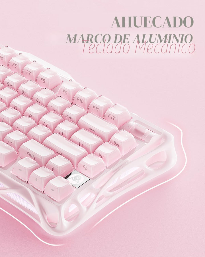 GravaStar Mercury K1 75% Rosa Teclado Inalámbrico, Diseño de Exoesq...
