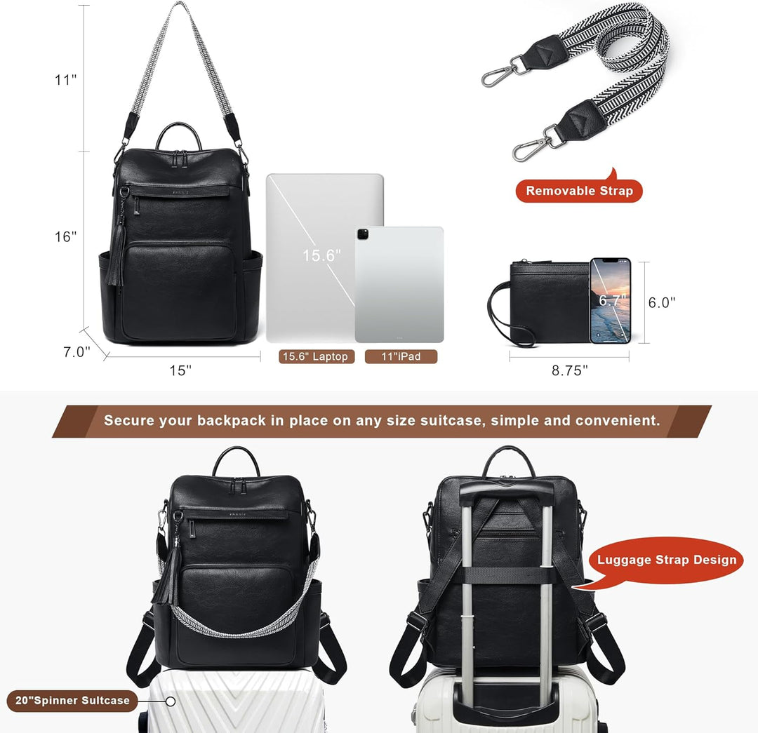 Shrrie - Mochila de cuero vegano para laptop para mujer de 14 pulga...