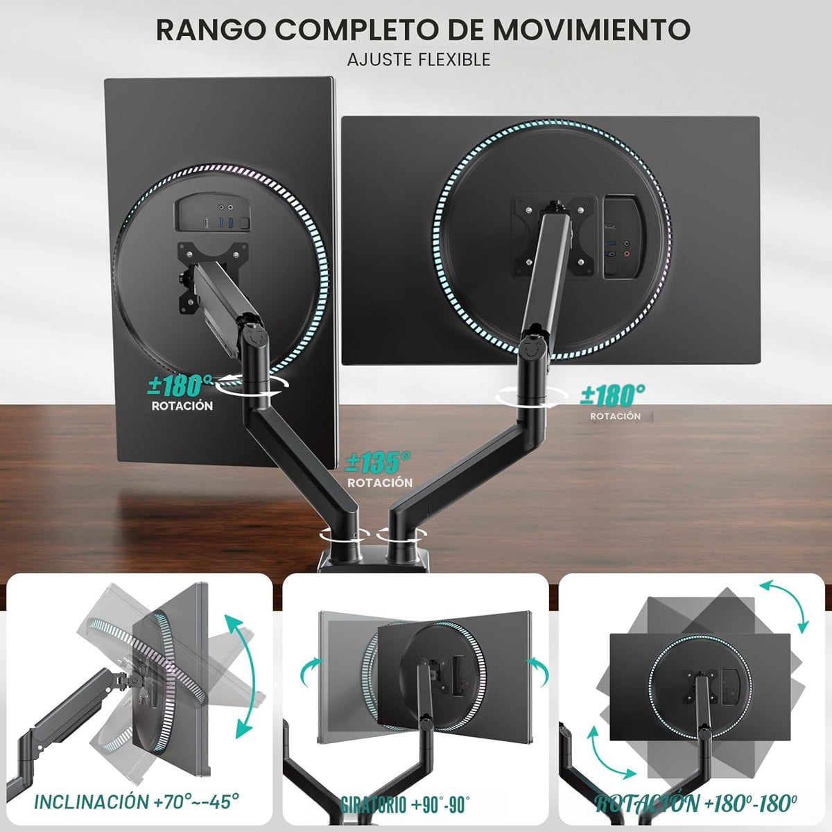 WALI Brazo de monitor doble ajustable para pantallas de 13 a 32 pulgadas