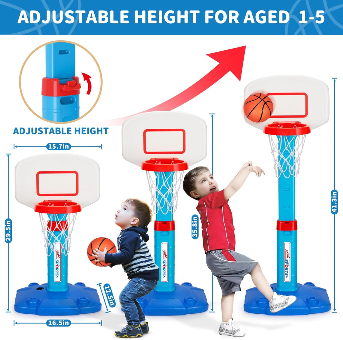 Aro de Baloncesto para Niños Pequeños de Interior para Edades 1-3, Aros de Baloncesto Ajustables para Niños, Mini Aro de Baloncesto con 3 Pelotas para Exterior junto a la Piscina, Juguetes Deportivos