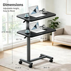 Mesa de noche ajustable con ruedas, mesa de noche neumática con elevación de altura, escritorio de pie para uso doméstico y oficina, ideal para personas mayores y movilidad limitada (negro)