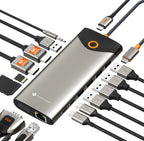 NOVOO Estación de acoplamiento USB C con monitor doble, estación de acoplamiento para laptop 15 en 1, 3 monitores con 2 puertos HDMI, VGA, USB C/A, 100 W PD, RJ45, SD/TF y audio, adaptador multipuerto