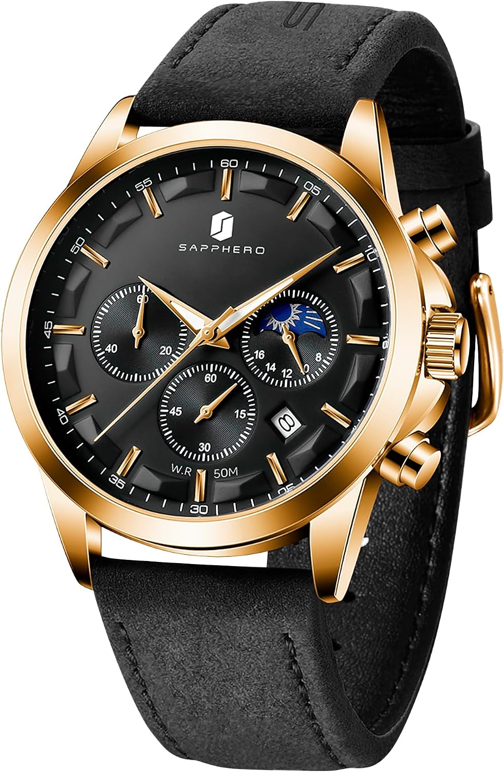 SAPPHERO Relojes cronógrafos para hombre, reloj analógico de acero inoxidable casual original para negocios, 50M, impermeable, luminoso, con esfera de fecha, regalo para hombre