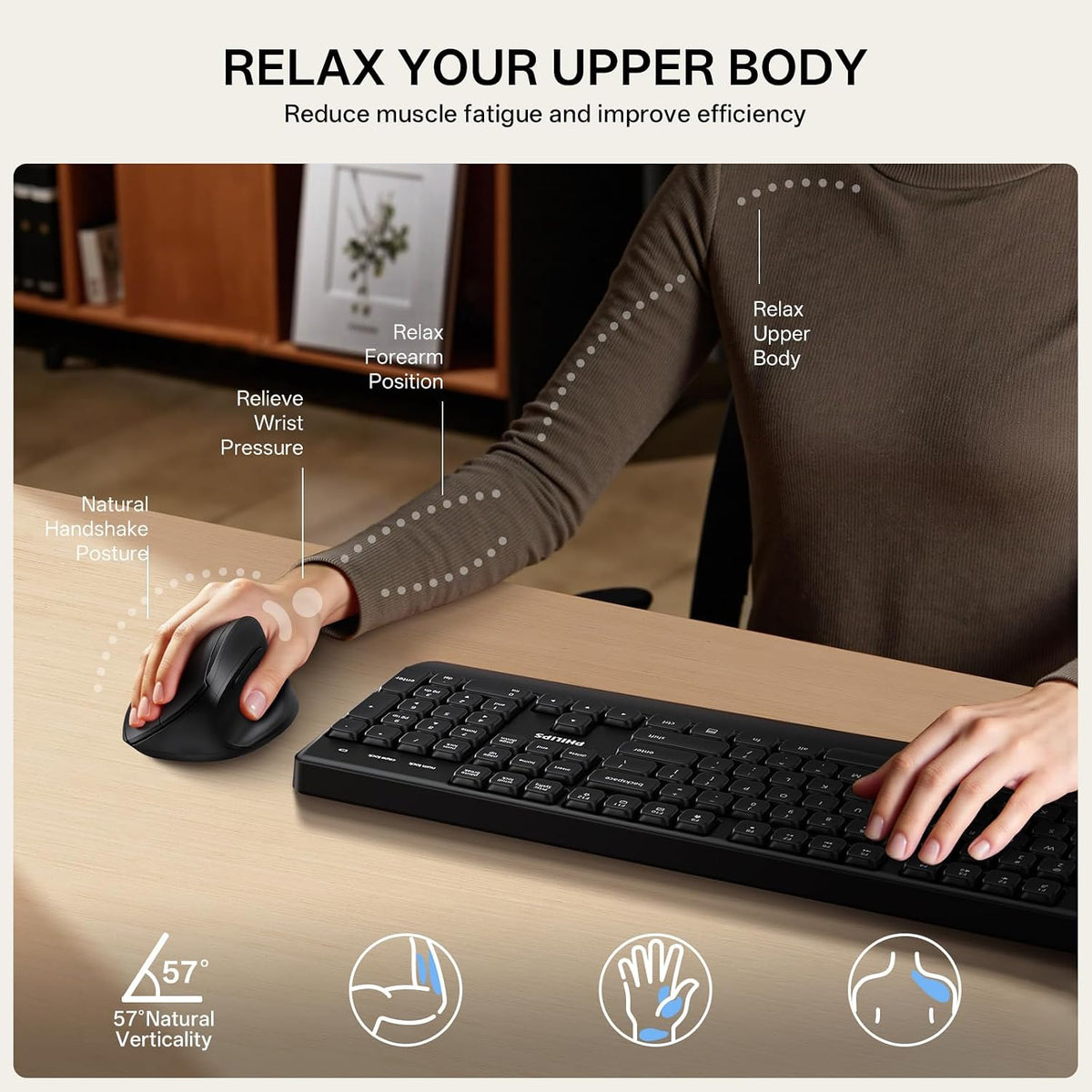 PHILIPS SPK7628 - Mouse ergonómico \u2013 Ratón vertical con 800\/1...