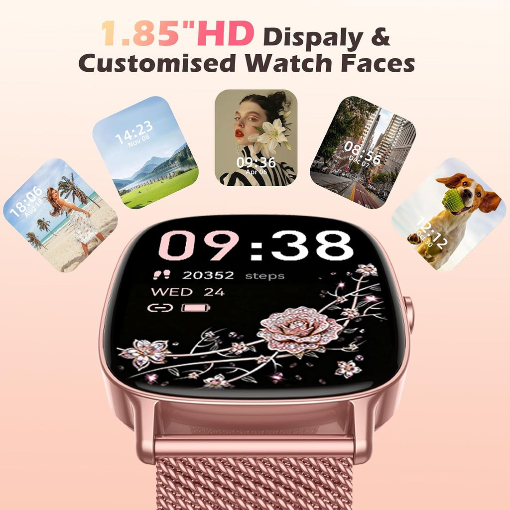 Reloj inteligente para mujer, contestar/hacer llamadas, pantalla ultra clara de 1.85 pulgadas | Rastreador de actividad física con monitor de frecuencia cardíaca/sueño/SpO2