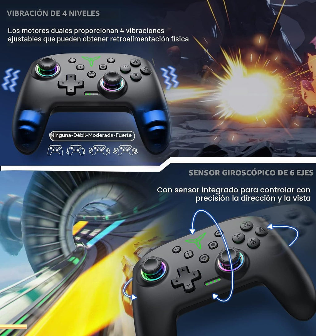 ELISWEEN Controlador Switch, Controlador Inalámbrico Compatible con Switch 1/Switch 2/Switch Lite/OLED, Controladores Inalámbricos para Switch que funcionan con iOS/Android/PC con Luz RGB, Programable