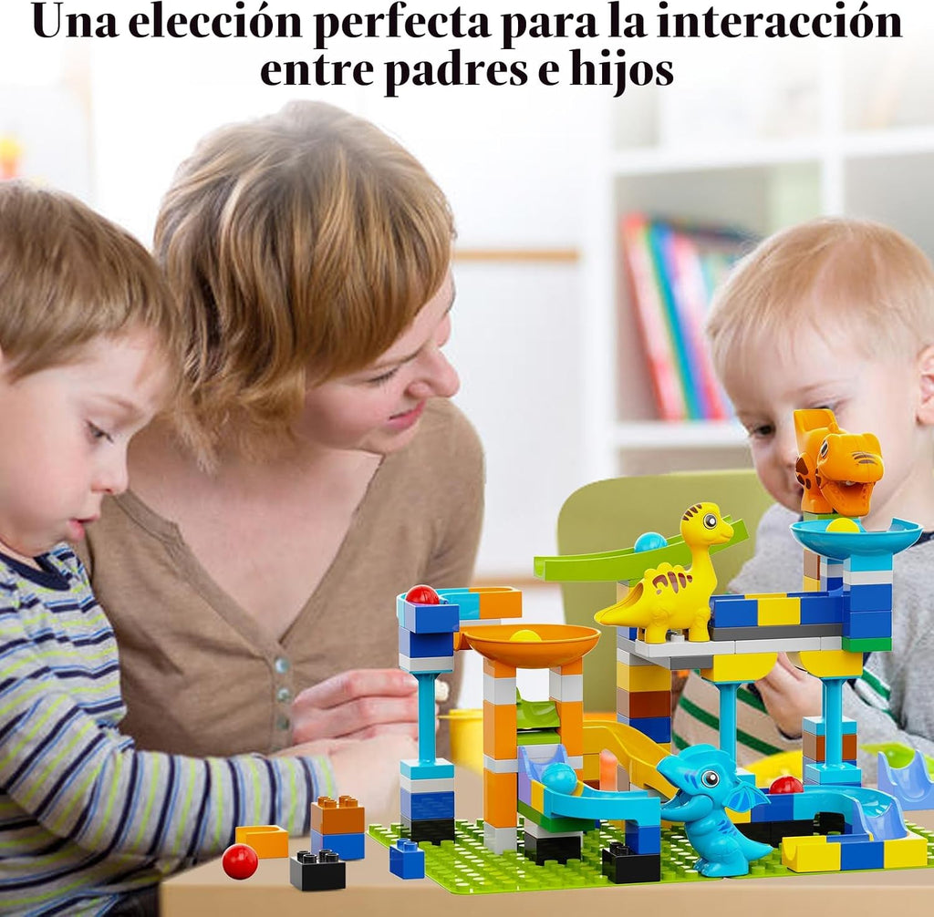 Bloques de Construcción Carrera de Mármol, Pista de Mármol con Dinosaurios, Ladrillos Grandes Clásicos para Niños de 3, 4, 5, 6, 7 + Años, Compatibles con Todas las Marcas Principales