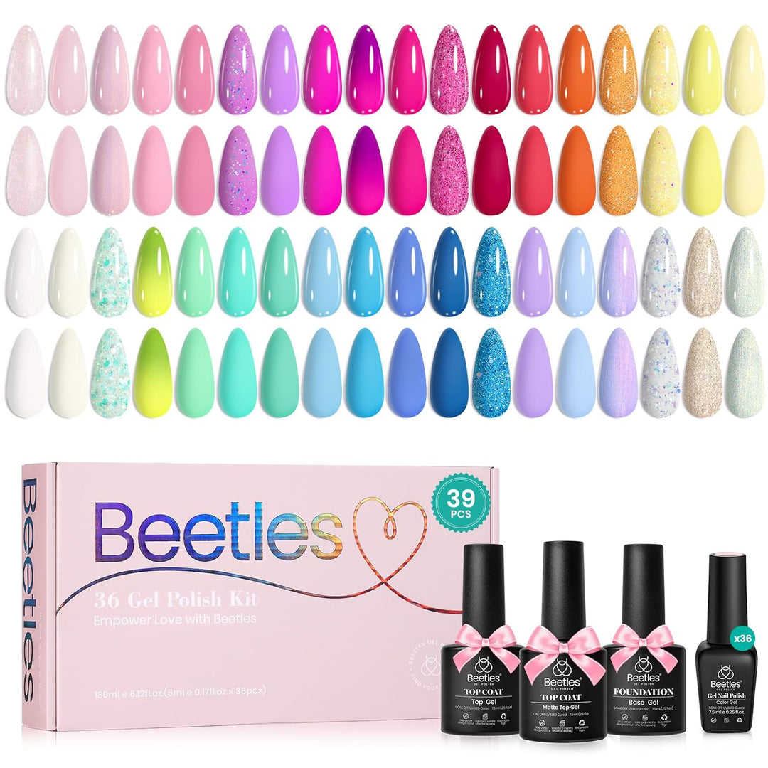 Beetles - Kit de esmalte de uñas de gel pastel, 36 colores con gel...