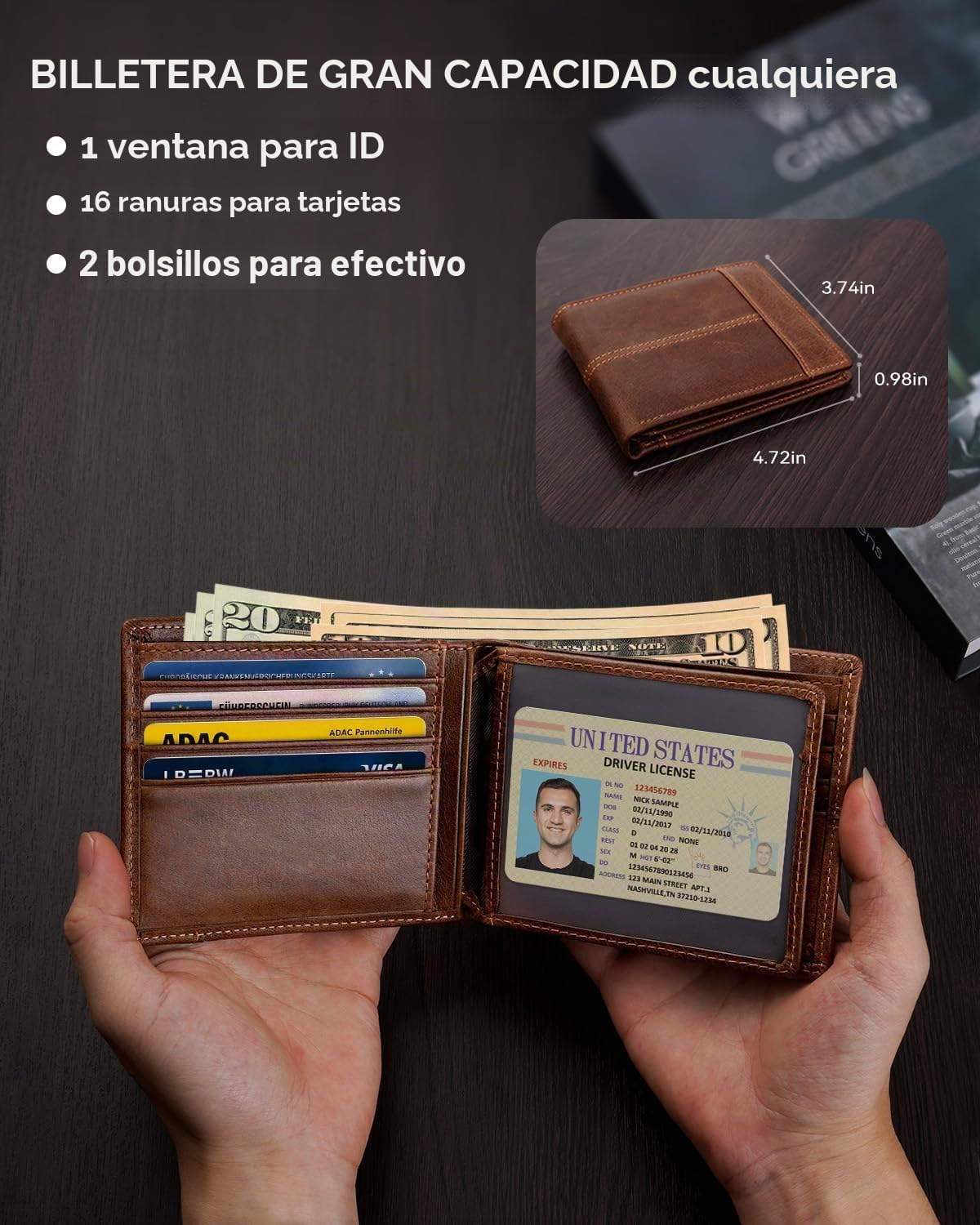Billetera para hombre con bloqueo Rfid de cuero para hombres