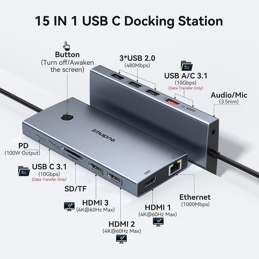 Estación de acoplamiento del ordenador portátil 3 monitores HDMI