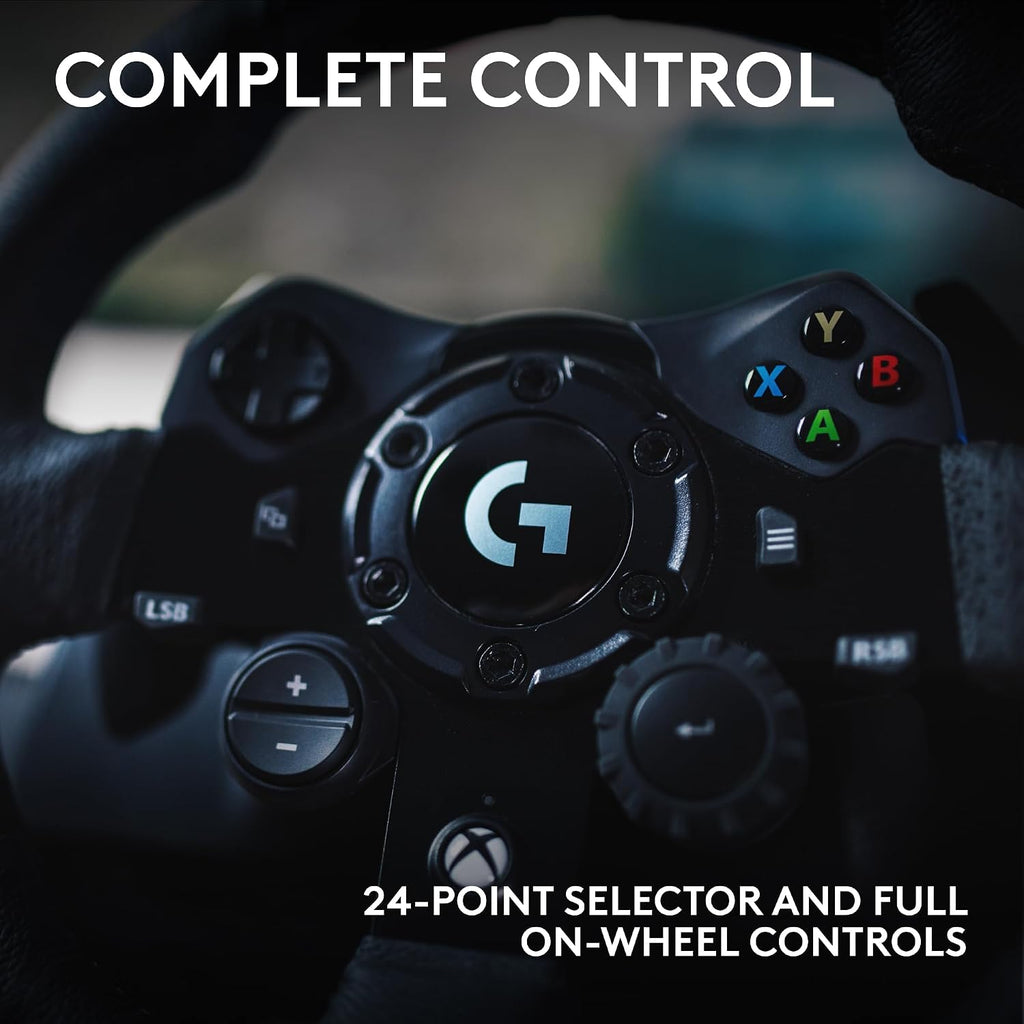 Logitech G923 Steering Wheel y Pedales para Xbox X|S, Xbox One y PC con TRUEFORCE de hasta 1000 Hz, Retroalimentación de Fuerza, Pedal Responsive, Control de Lanzamiento con Doble Cutch, y Cubierta de Cuero Verdadero