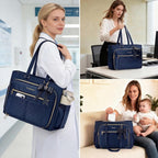 PASMAN Bolsa de mano para profesores para mujer, bolsa estructurada, Azul marino, 15.6 pulgadas