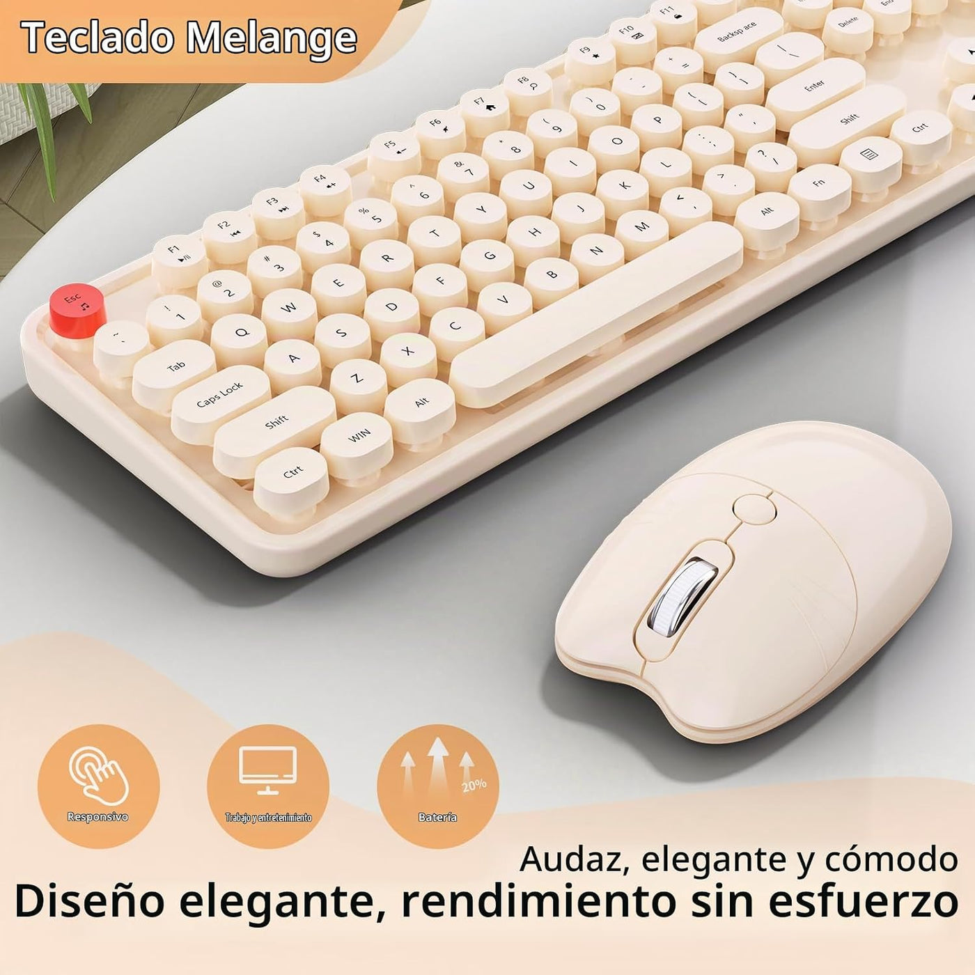 Teclado y mouse inalámbricos, 104 teclas redondas MOFII máquina de...