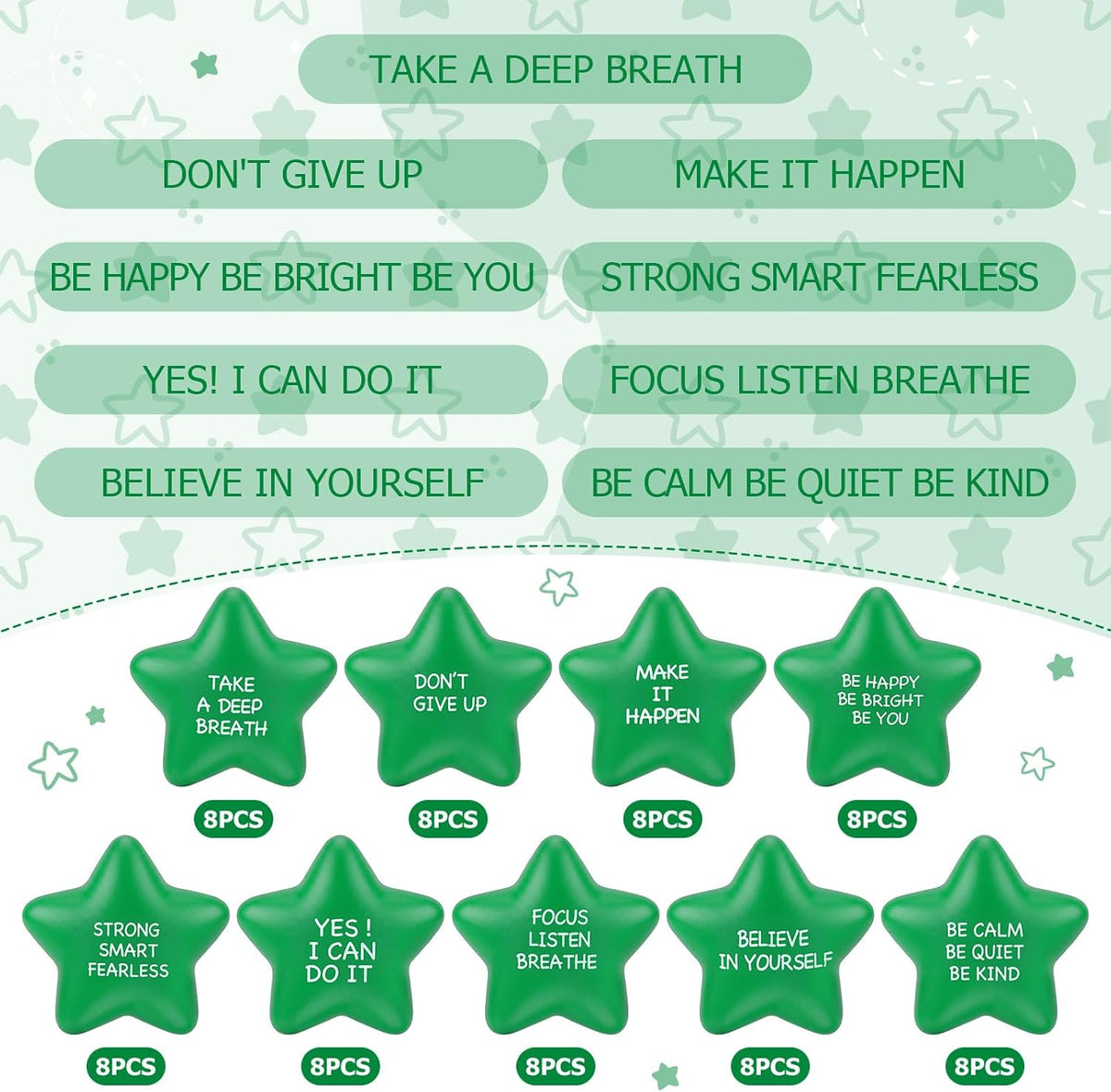 Shappy 72 piezas inspirador de juguete sensorial de estrella, verde