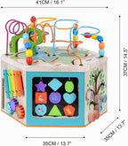 Teamson Kids Laboratorio de Juego Preescolar 7 en 1 Estación Centro de Cubo de Actividades de Madera Grande Laberinto de Cuentas y Conteo para Niños Juguetes para Bebés, Natural