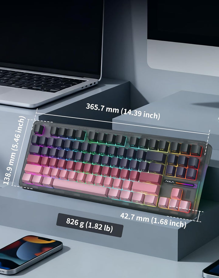 Aula F87 Pro Gaming Keyboard, Tri-Mode BT5.0\/2.4GHz\/USB-C Hot-Swa...