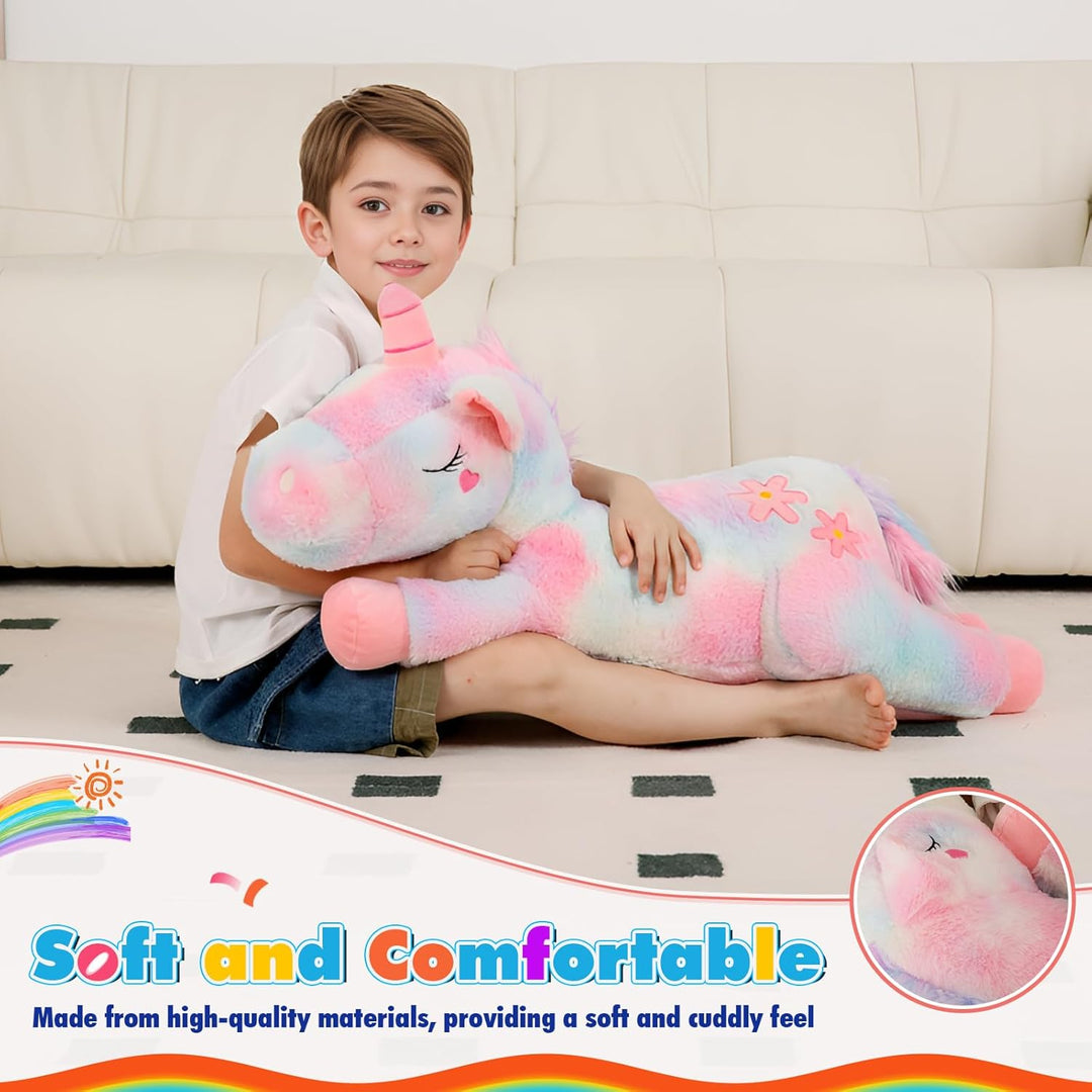 Tianmihou - Cojín de peluche de unicornio arcoíris de 32 pulgadas,...