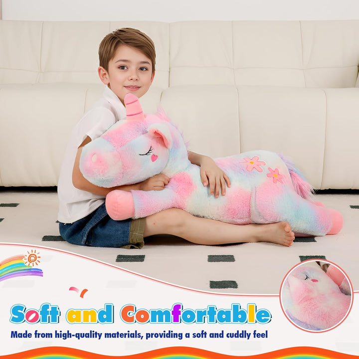 Tianmihou - Cojín de peluche de unicornio arcoíris de 32 pulgadas,...
