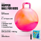 Pelota saltarina INPODAK, pelota hinchable de 20 pulgadas con asas para niños, juguetes de salto y rebote Hippity Hop para niños de 5 a 9 años con bomba y caja de regalo, gran regalo para cumpleaños y