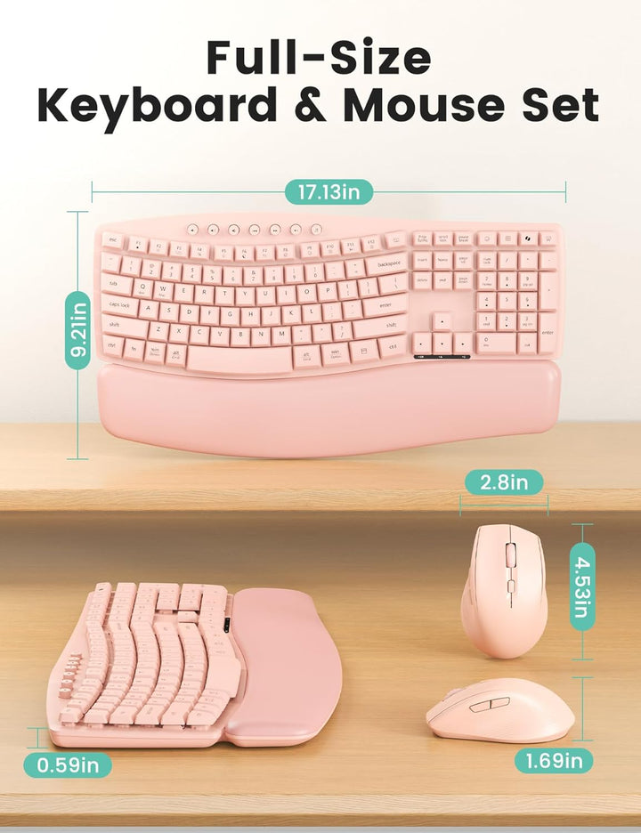 SABLUTE MA41 - Combo de teclado y mouse inalámbricos rosados, juego...