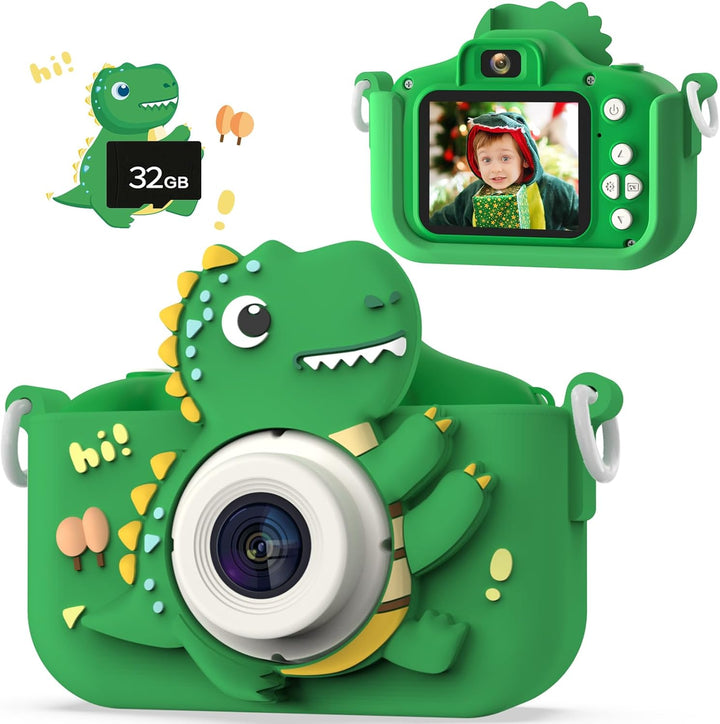 Cámara de dinosaurio para niños, cámara HD selfie para niños pequeñ...