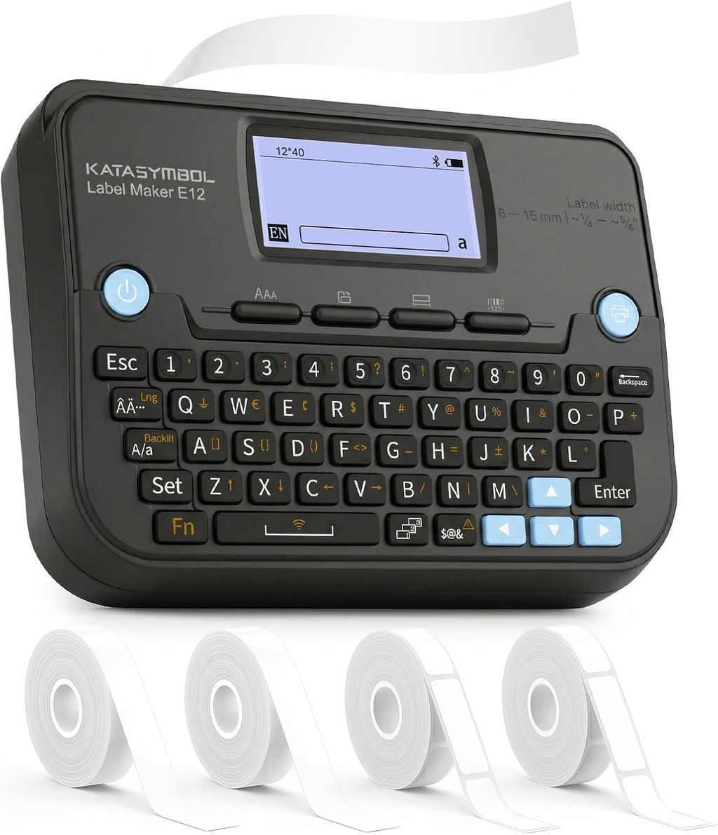 SUPVAN Máquina etiquetadora con teclado y Bluetooth E12 con 4 cintas