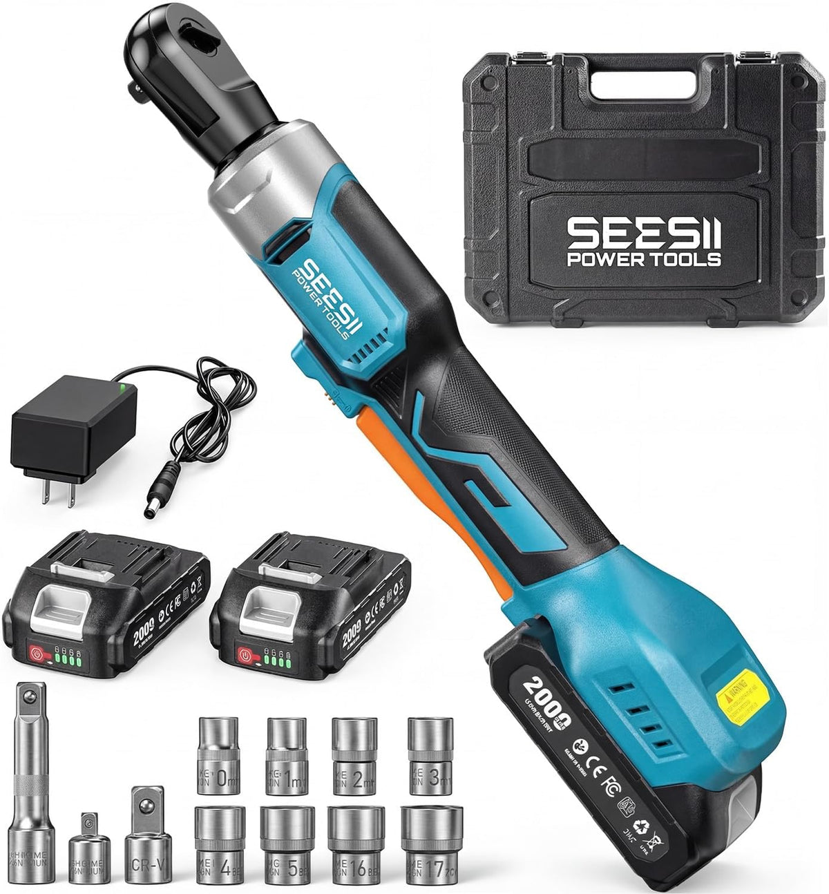 Seesii - Llave de trinquete eléctrica inalámbrica de 3/8 pulgadas para espacios reducidos de automóvil, bricolaje